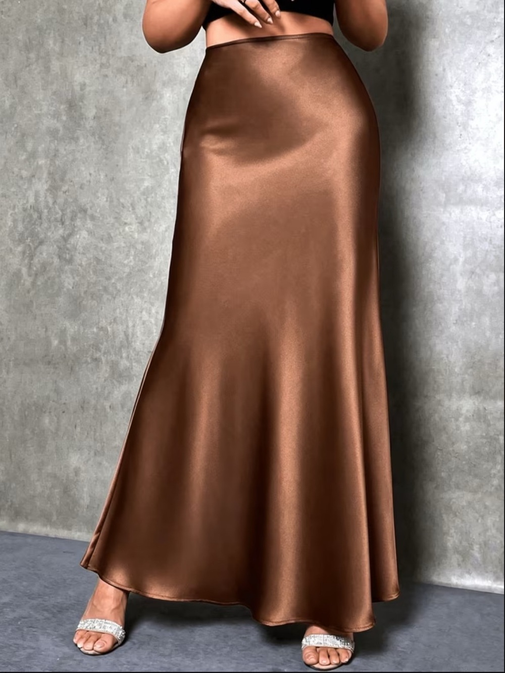 Sleek Brown Satin Maxi Skirt - Picture 4 of 7